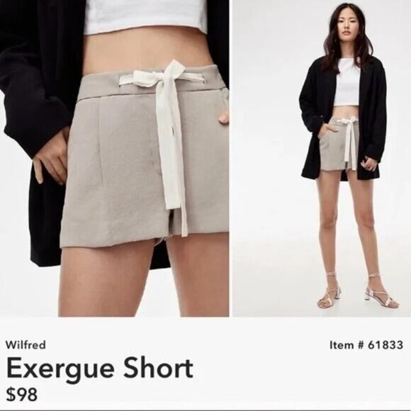 WILFRED Aritzia Exergue Pleated Tie Front Crepe Short Sz 0 - Picture 4 of 8